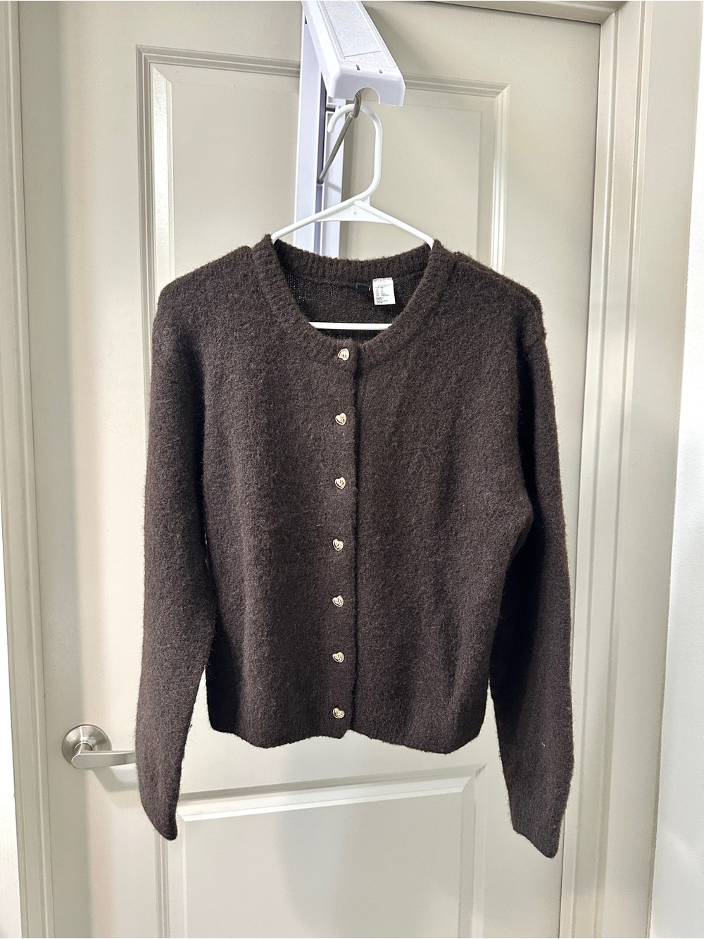 H&M Dark Chocolate Brown Heart-Button Crewneck Cardigan